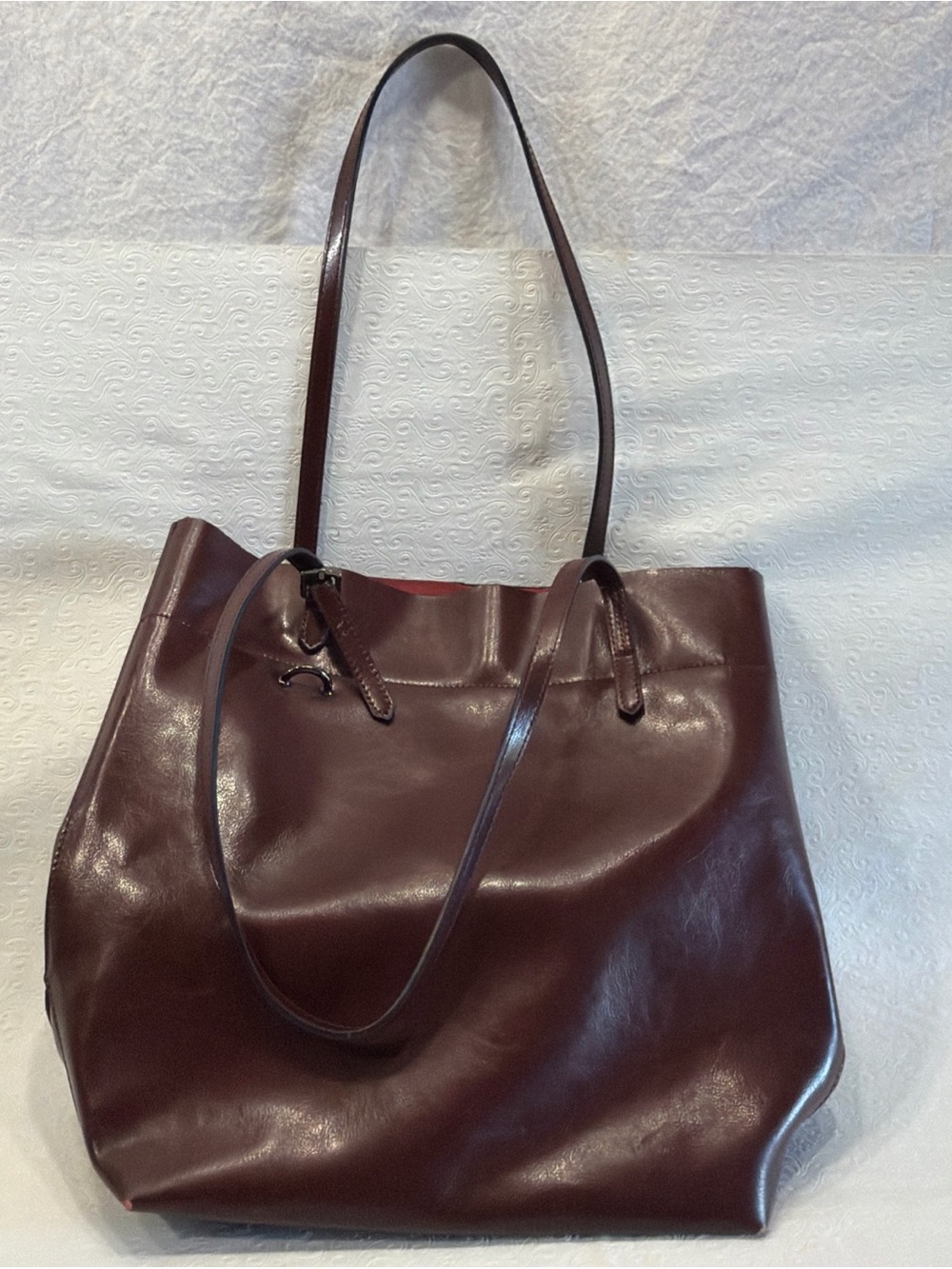Kattee Genuine Leather Tote Shoulder Bag Reddish Brown Tall Zip Minimalist Purse